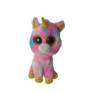 Ty Beanie Babies Fantasia Unicorn Sparkly Eye Tie Dye Plush 7" Stuffed Animal